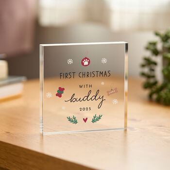 Personalised First Christmas With Pet Gift Acrylic Plaque, 3 of 5