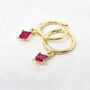 July Birthstone Gold Plated Gemstone Dangle Hoops, thumbnail 1 of 5