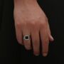 Square Signet Onyx Ring Polished Steel Ring For Men, thumbnail 3 of 12