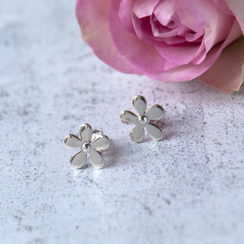 Five Petal Flower Sterling Silver Stud Earrings, 3 of 10
