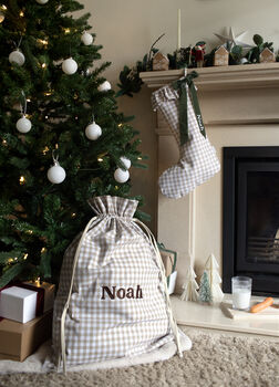 Personalised Beige Gingham Gift Sack Embroidered, 4 of 8