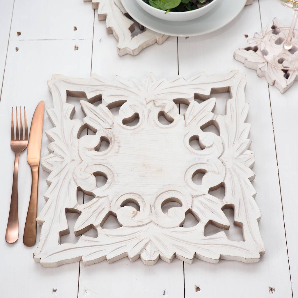 White Wooden Dinner Placemats Set Four By Za Za Homes