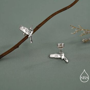 Sterling Silver Flying Heron / Crane Bird Stud Earrings, 2 of 12