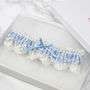Embroidered Tulle Lace Bridal Garter Something Blue, thumbnail 1 of 7
