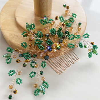 Christmas Inspired Gold And Green Hair Comb, 3 of 4