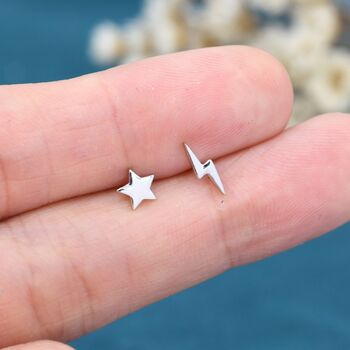 Mismatched Star And Lightning Bolt Stud Earrings, 4 of 11