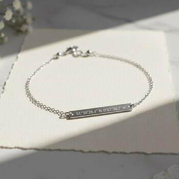 Personalised Bar 'Coordinates' Bracelet Custom Engraved Latitude Longitude Gps Location Gift For Him Her Anniversary, 4 of 10