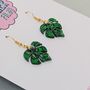 Green Glitter Monstera Leaf Resin Earrings, thumbnail 6 of 8