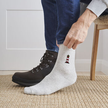 Lighthouse Wool Socks Embroidered Gift For Coastal Lovers, 2 of 12