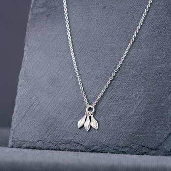 Sterling Silver Three Leaf Drop Necklace, 2 of 5