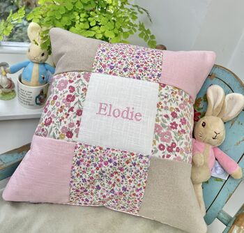 Ditsy Pink Patchwork Name Cushion, 9 of 9