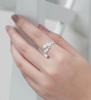 Sterling Silver Adjustable Feather Ring, 2 of 5