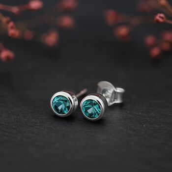 Sterling Silver December Blue Topaz Birthstone Stud Earrings, 2 of 5