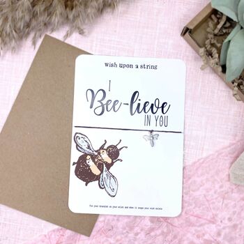 I Bee Lieve In You Card And Wish String Bracelet, 2 of 3