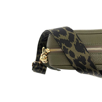 Olive Green Leather Crossbody Bag And Cheetah Strap, 5 of 9