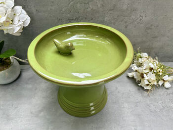 Green Ceramic Garden Birdbath Bird Feeder – 28cm, 7 of 9