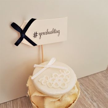 Set Of Ten Personalised Hashtag Wedding Cupcake Toppers, 6 of 6