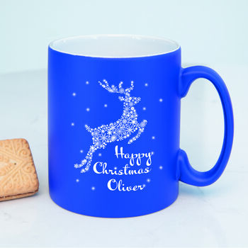 Personalised Black Reindeer Christmas Mug, 4 of 5