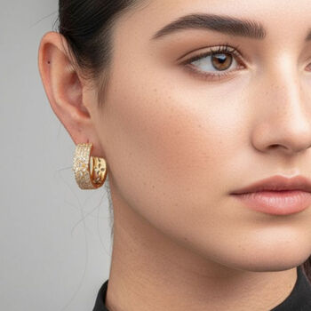 Kinmokusei 18 K Gold Plated Floral Cz Pave Hoops, 2 of 6