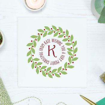 Personalised Monogram Wreath Christmas Cards, 3 of 3