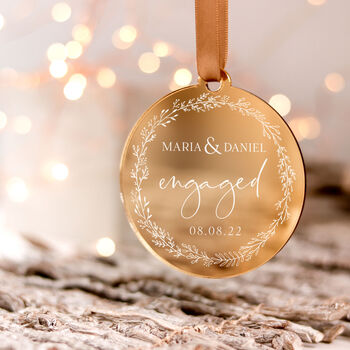 1st Christmas Engaged Personalised Gold Bauble, 7 of 7