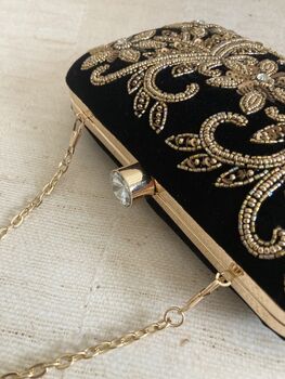 Black Velvet Rectangular Clutch Bag, 8 of 10