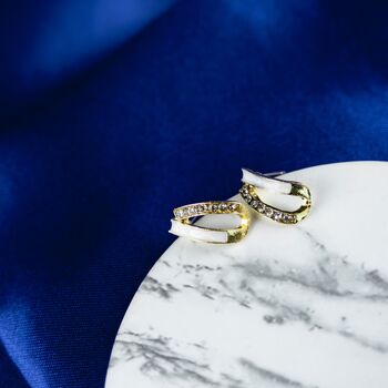 Shell Zircon Arc Elegant White Marble Stud Earrings, 5 of 5