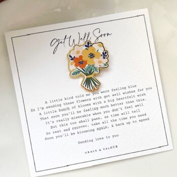 Get Well Soon Gift Enamel Pin Card – Everlasting Flower Bouquet Pin With Poem – Thinking Of You / Speedy Recovery Gift, 9 of 12