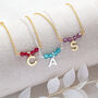 Birthstone Bar Necklace With Initial Charm, thumbnail 5 of 12