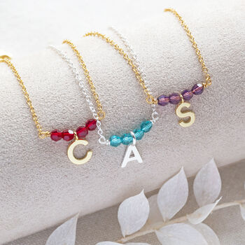 Birthstone Bar Necklace With Initial Charm, 5 of 12