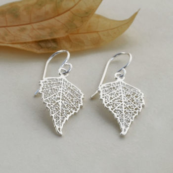Sterling Silver Dangly Birch Leaf Earrings, 2 of 6