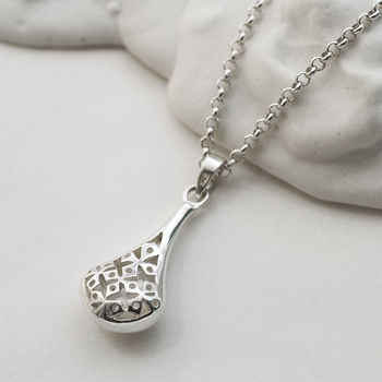 Sterling Silver And Diamond Filigree Drop Necklace, 3 of 6
