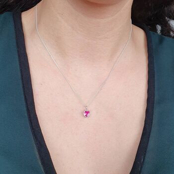 Mini Heart Silver Ruby July Birthstone Necklace, 2 of 4