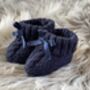 Navy Blue Knitted Baby Booties With Bow, thumbnail 4 of 6