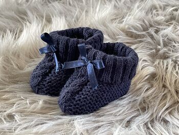 Navy Blue Knitted Baby Booties With Bow, 4 of 6