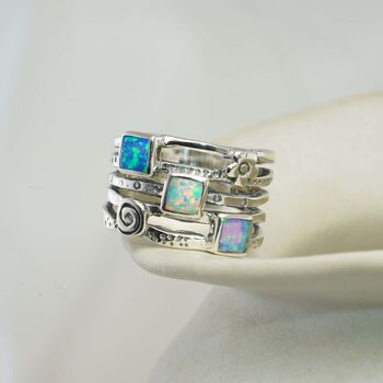 Sterling Silver Fire Opal Stack Ring, 4 of 7