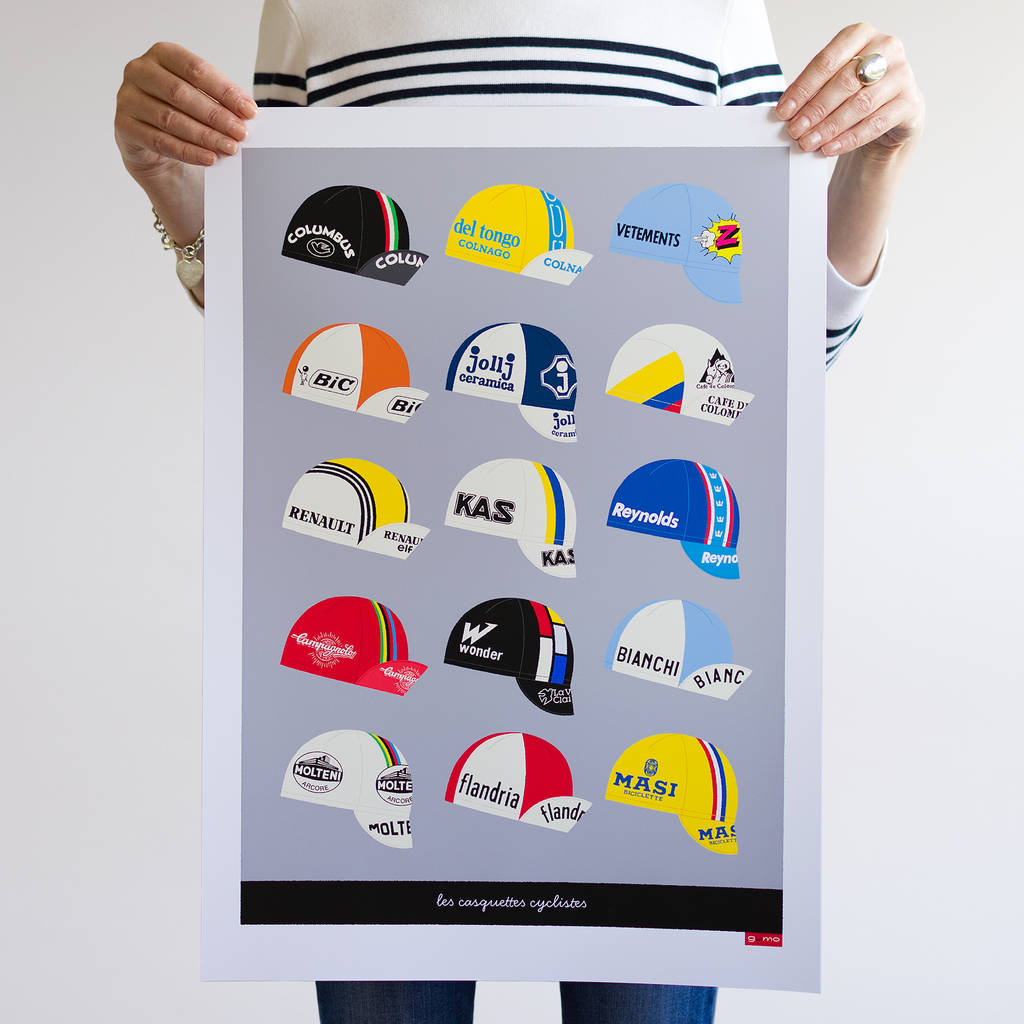 Vintage Cycling Caps Poster, Art Print For Cyclists By Gumo