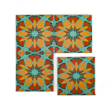 Orange Teal Geometric Flower Tile, 6 of 10
