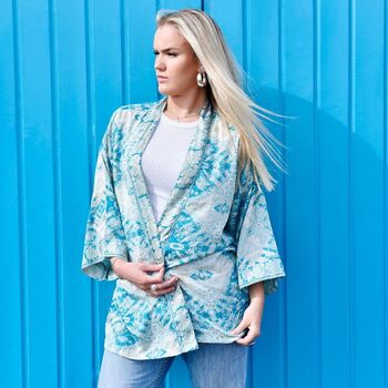 Turquoise And Gold Paisley Viscose Summer Jacket, 2 of 4