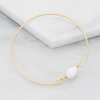 Silver Or Gold Large Single Pearl Bangle, 2 of 8