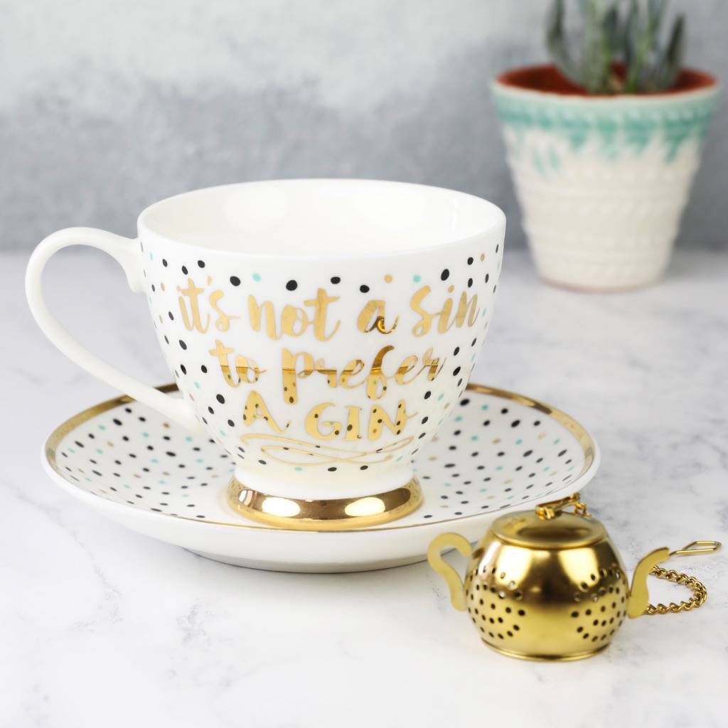 polka dot tea cup and infuser set by lisa angel