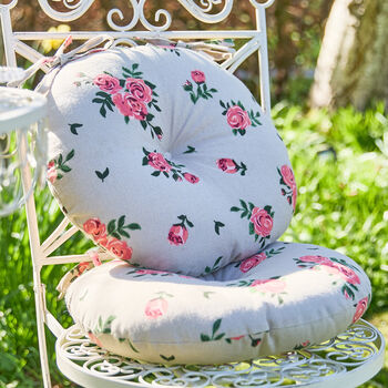 Set Of Two Round Country Rose Seat Pads With Ties, 2 of 6