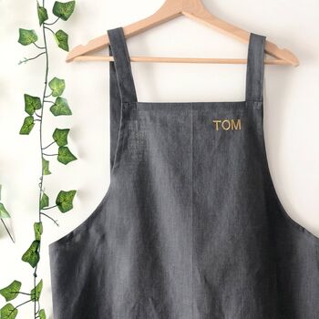 Personalised Charcoal Grey 100% Linen Pinafore Apron, 11 of 11