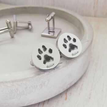 Stainless Steel Engraved Circle Cufflinks With Prints, 3 of 4