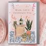 Champagne Happy Birthday Card For Mum With Plants And Streamers, thumbnail 1 of 2