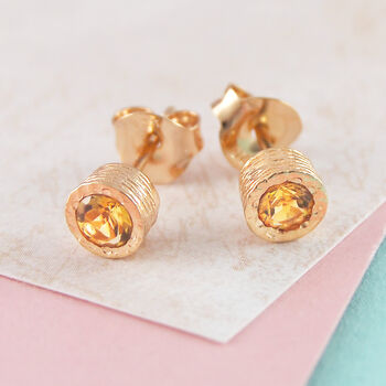 Citrine Birthstone Gold Plated Silver Stud Earrings, 2 of 9