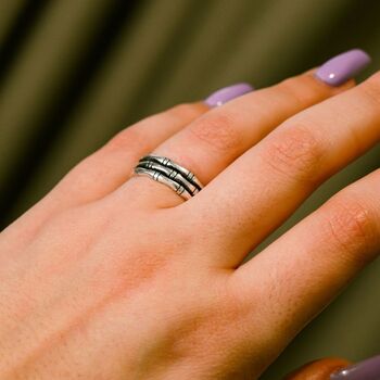 925 Adjustable Thick Multilayer Bamboo Dainty Ring, 2 of 5