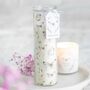 White Butterfly Print Vanilla Tube Candle, thumbnail 1 of 2
