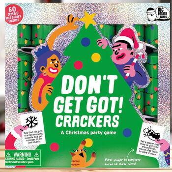 Green Christmas Crackers With 'Don't Get Got' Game Set Of Six, 3 of 5