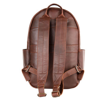 Personalised Brown Leather Backpack With Side Pockets, 6 of 11